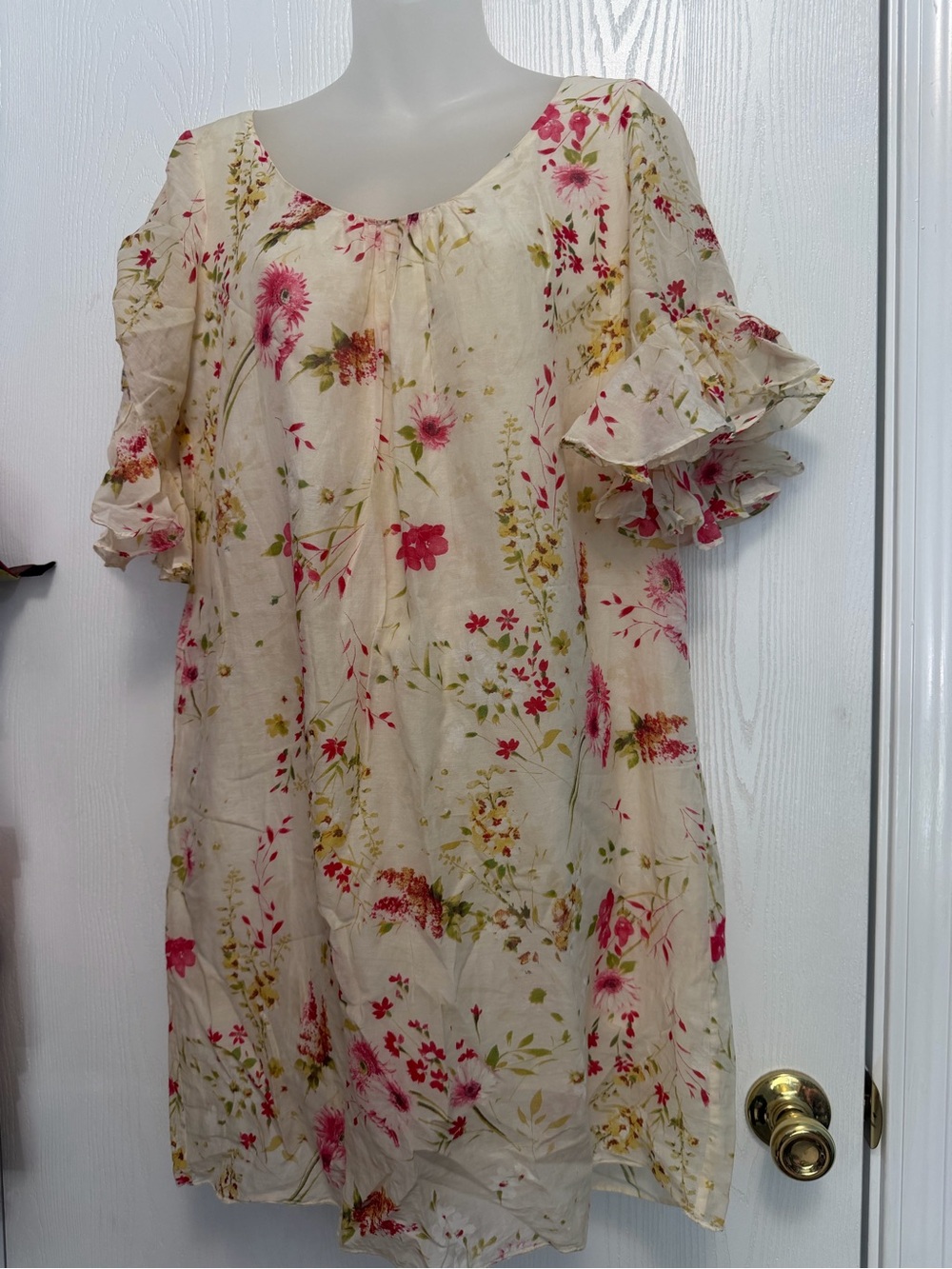 Karen Walker Cream Tunic with Soft Pink and Light Green Floral Print